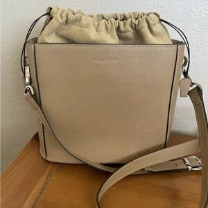 Pulicati Italian Genuine Leather Bucket Style Crossbody PurseDrawstring Closure